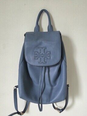Tory Burch Genuine Leather Backpack Blue Pebbled Leather Excellent Cond.